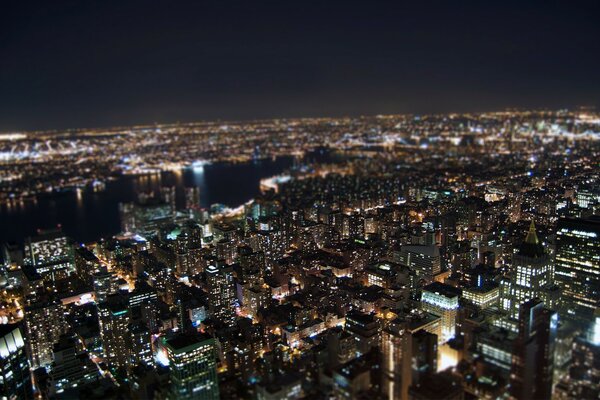 New York City night lights with tilt-shift effect