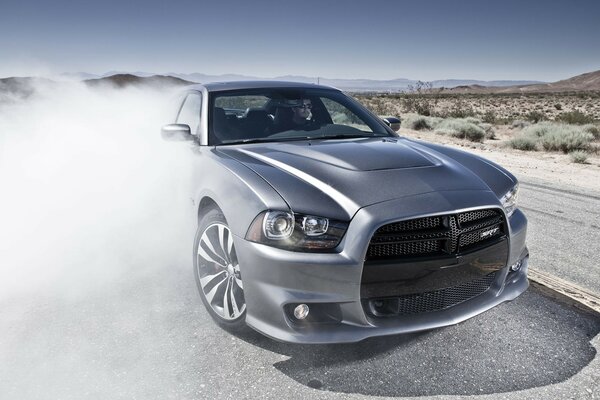 Gray car on a deserted road