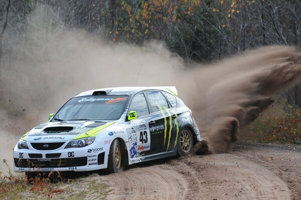 Coche deportivo Subaru, polvo de carretera, conducir, deportes de motor