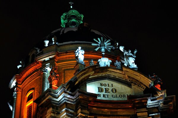 Winter evening with the sights of the city of Lviv