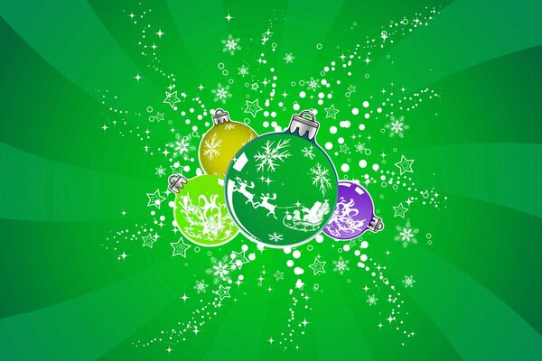 Christmas balls on a green background