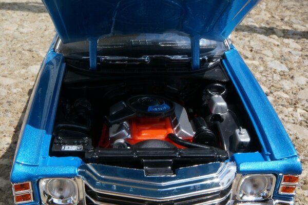 Car super sport blue chevelle hood