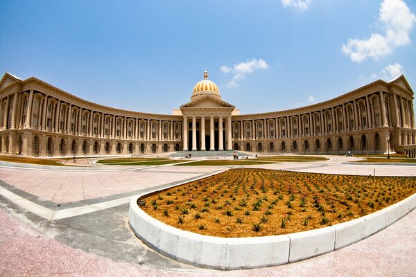 Panorama of a building with a dome