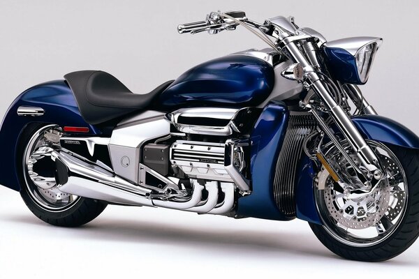 Shiny chrome Honda Blue motorcycle