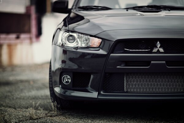 Black mitsubishi lancer x evo 10 front