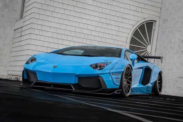 Blue Lamborghini Aventador car