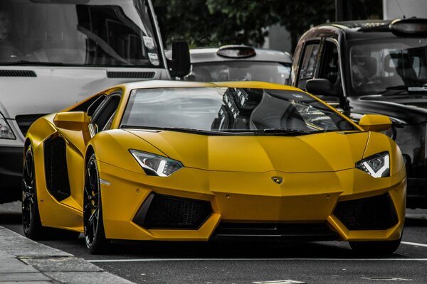 Super car Lamborghini Aventador LP640 yellow