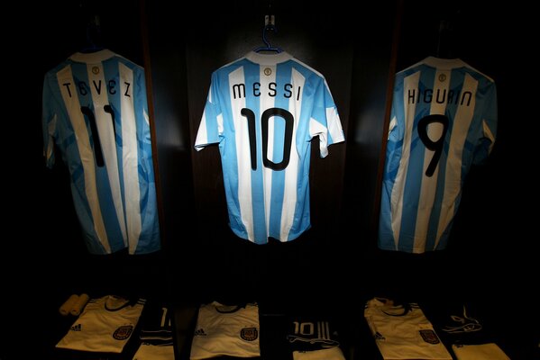 Argentina national team T-shirts in a dark room