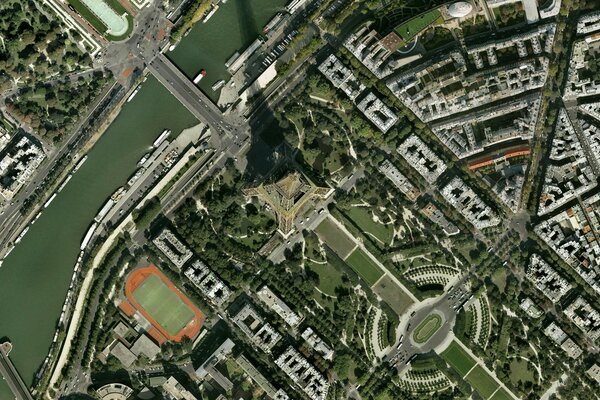 View of the Eiffel Tower from a height of flight