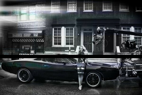 Shooting of a girl leaning on a car