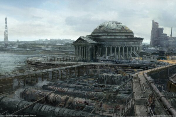 The ruins of the city are plunged into grayness and clouds