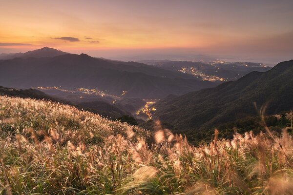 Mountain landscape and night sky