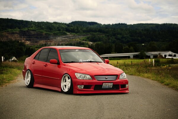 Red tuned Toyota from Japan