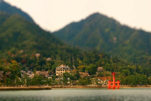 Beautiful view of the mountains on the background of water