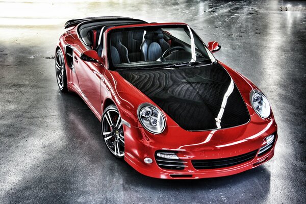 Red Porsche Convertible without roof