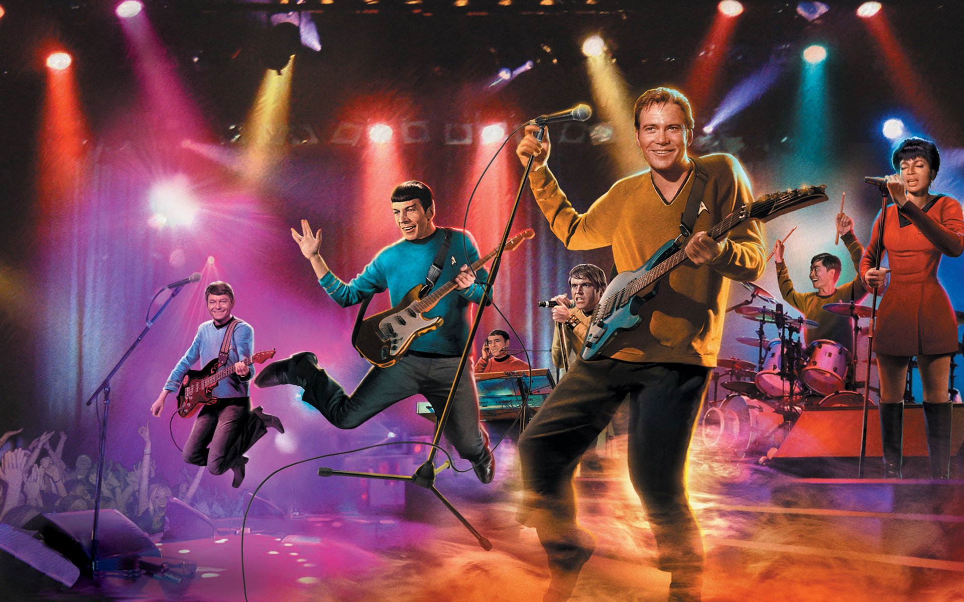 concerto rock star trek star trek kirk spock squadra umorismo uomini collettivo palcoscenico intradossi