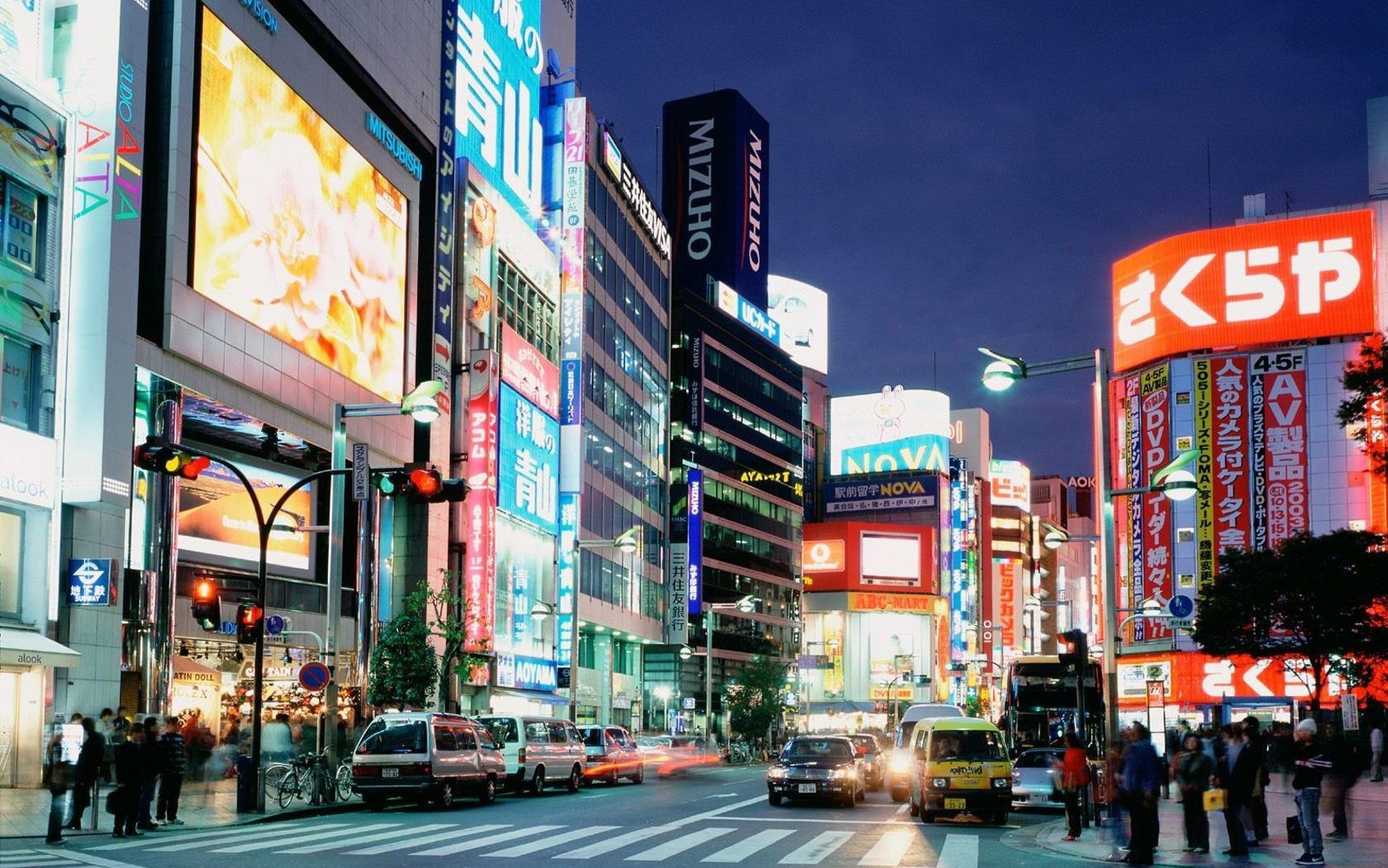 japan straße verkehr werbung lichter übergang nacht