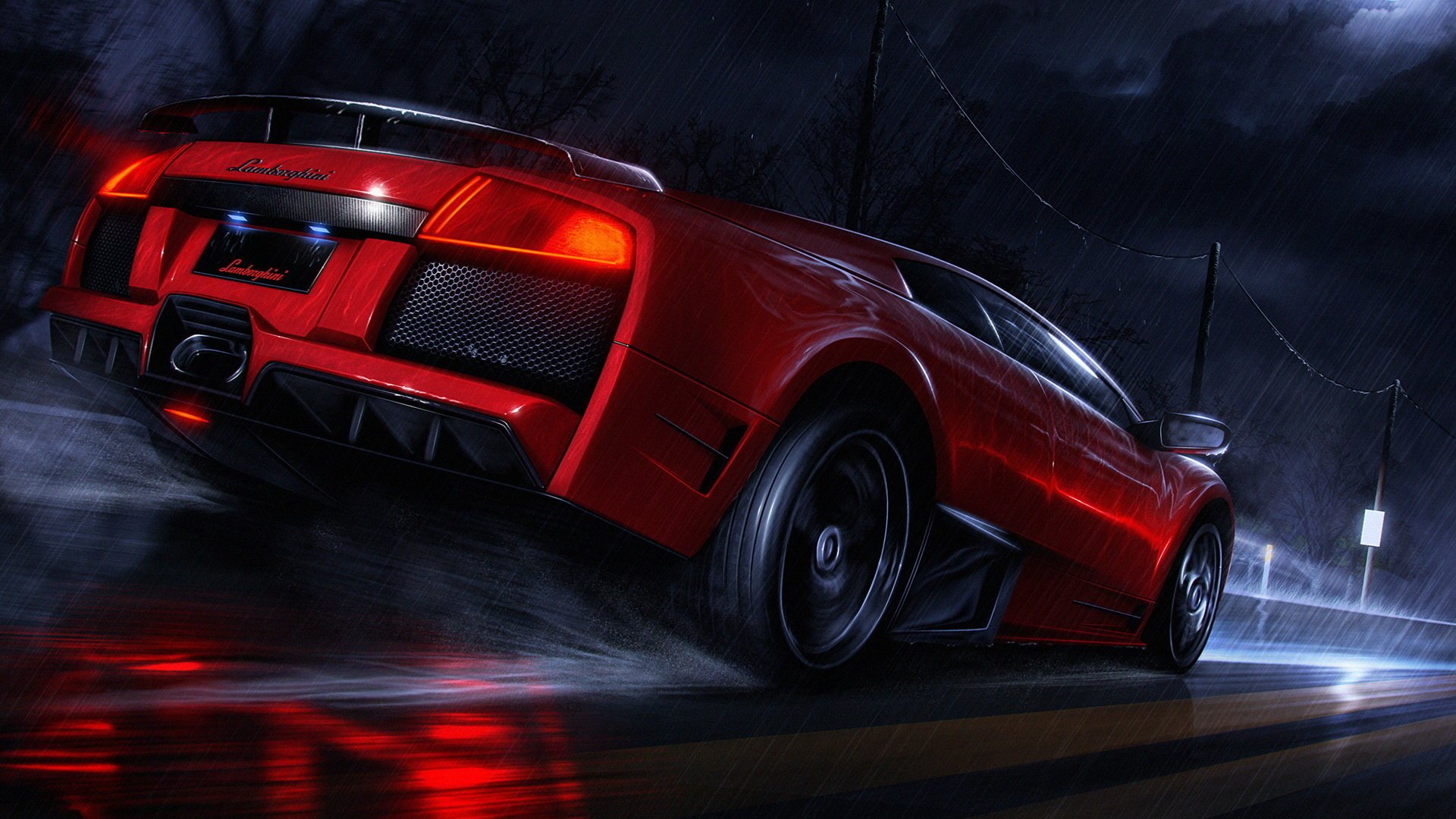 cook ket lamborghini coche rojo coche transporte coche carretilla fresca lluvia ruedas salpicaduras noche coche deportivo auto vehículos de motor