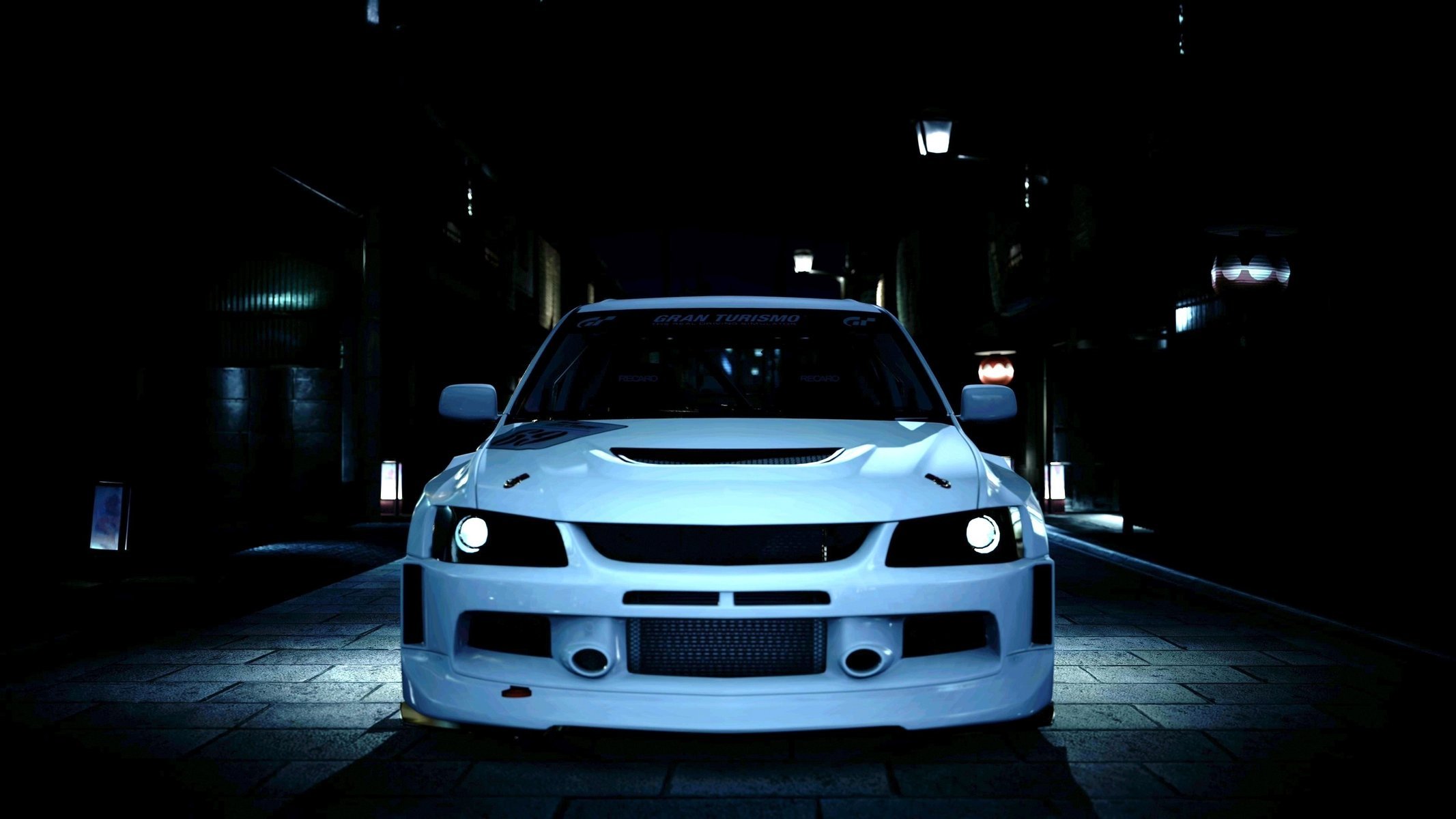 tuning avto mitsubishi evolution ix noche coches coches automóviles vehículos mitsubishi coche blanco coche faros luces vista frontal oscuridad vehículos