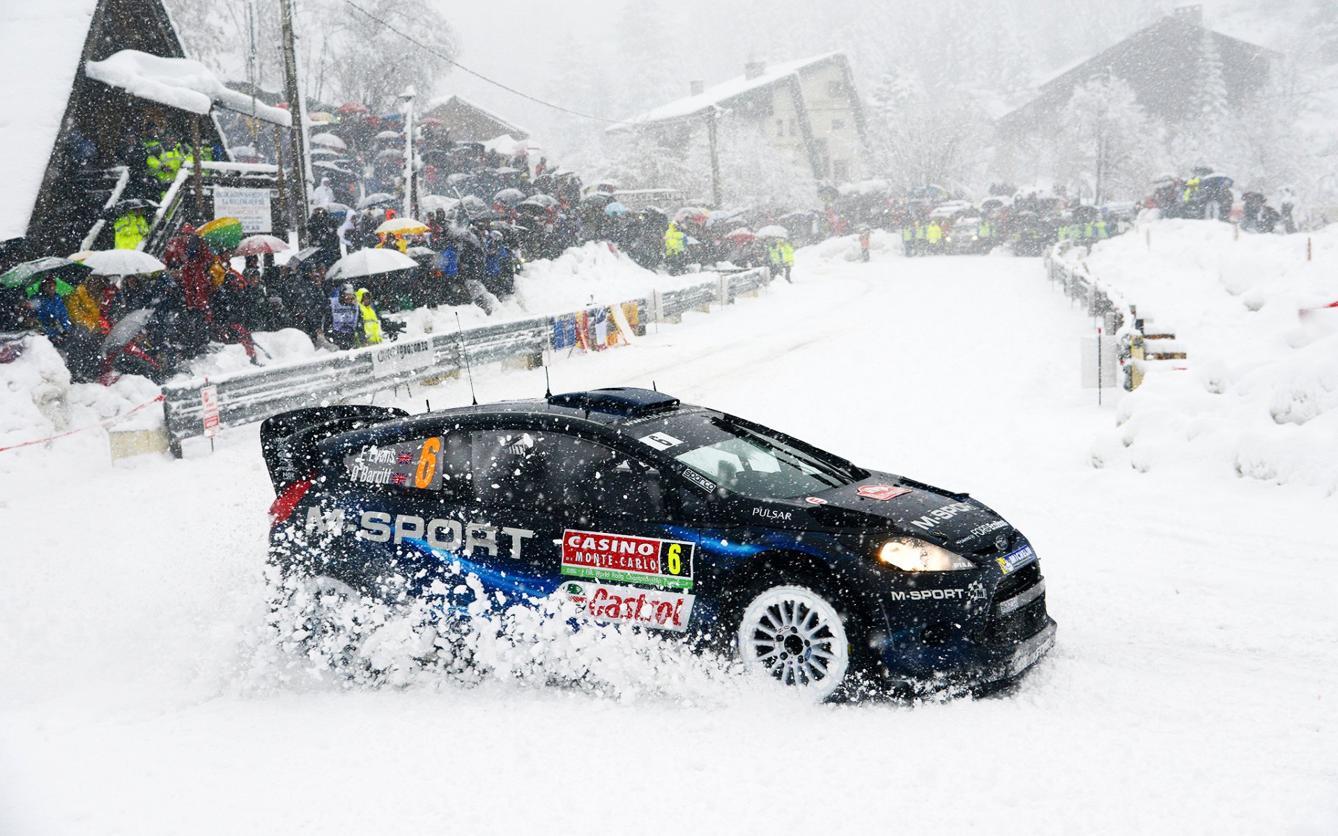 ford fiesta wrc rally sports race cars people skid turn winter snow snowfall