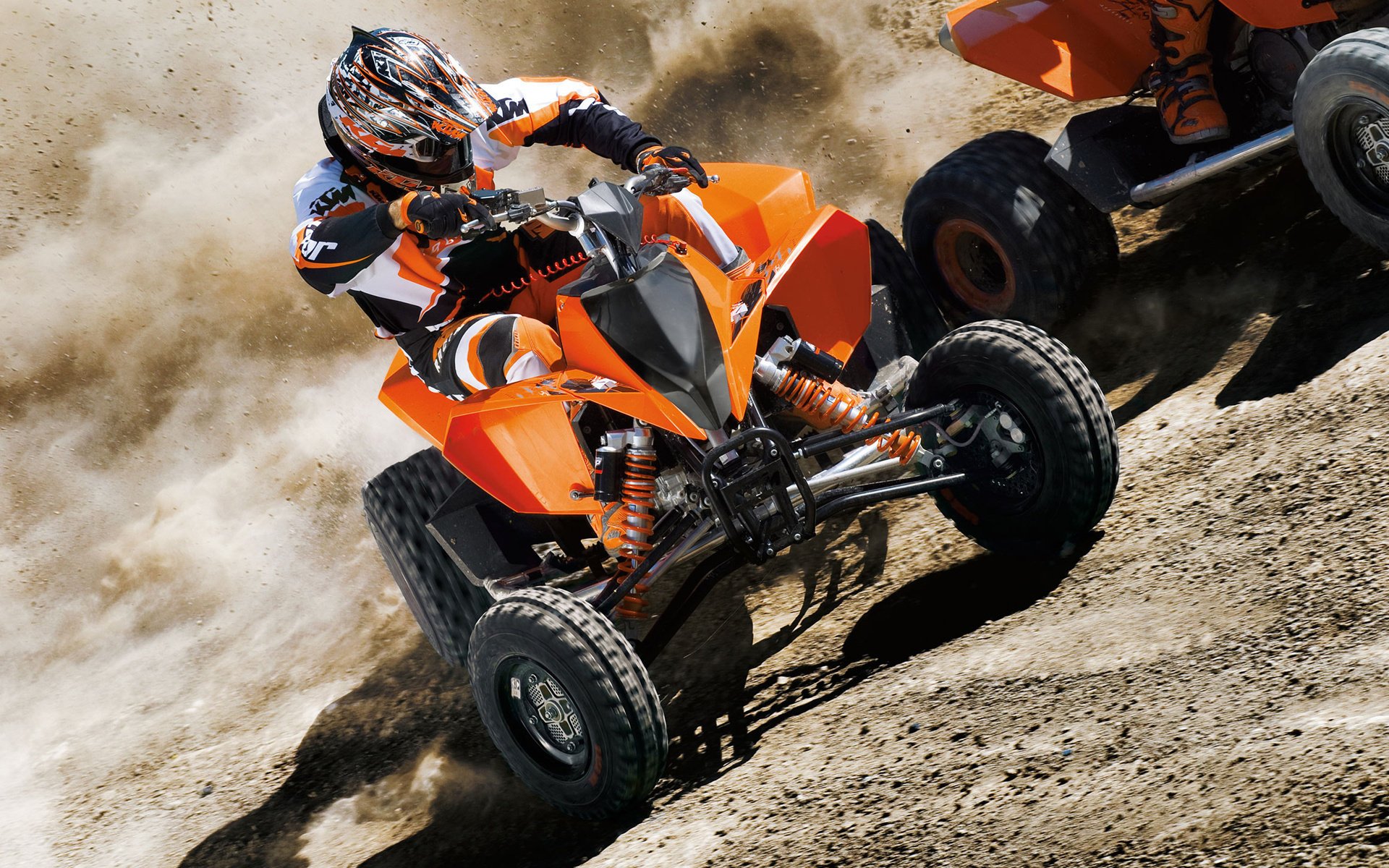 ktm 525 xc atv quad listo para la carrera ktm piloto casco carreras velocidad naranja coche deportivo deporte auto deportes de motor moto mototransporte