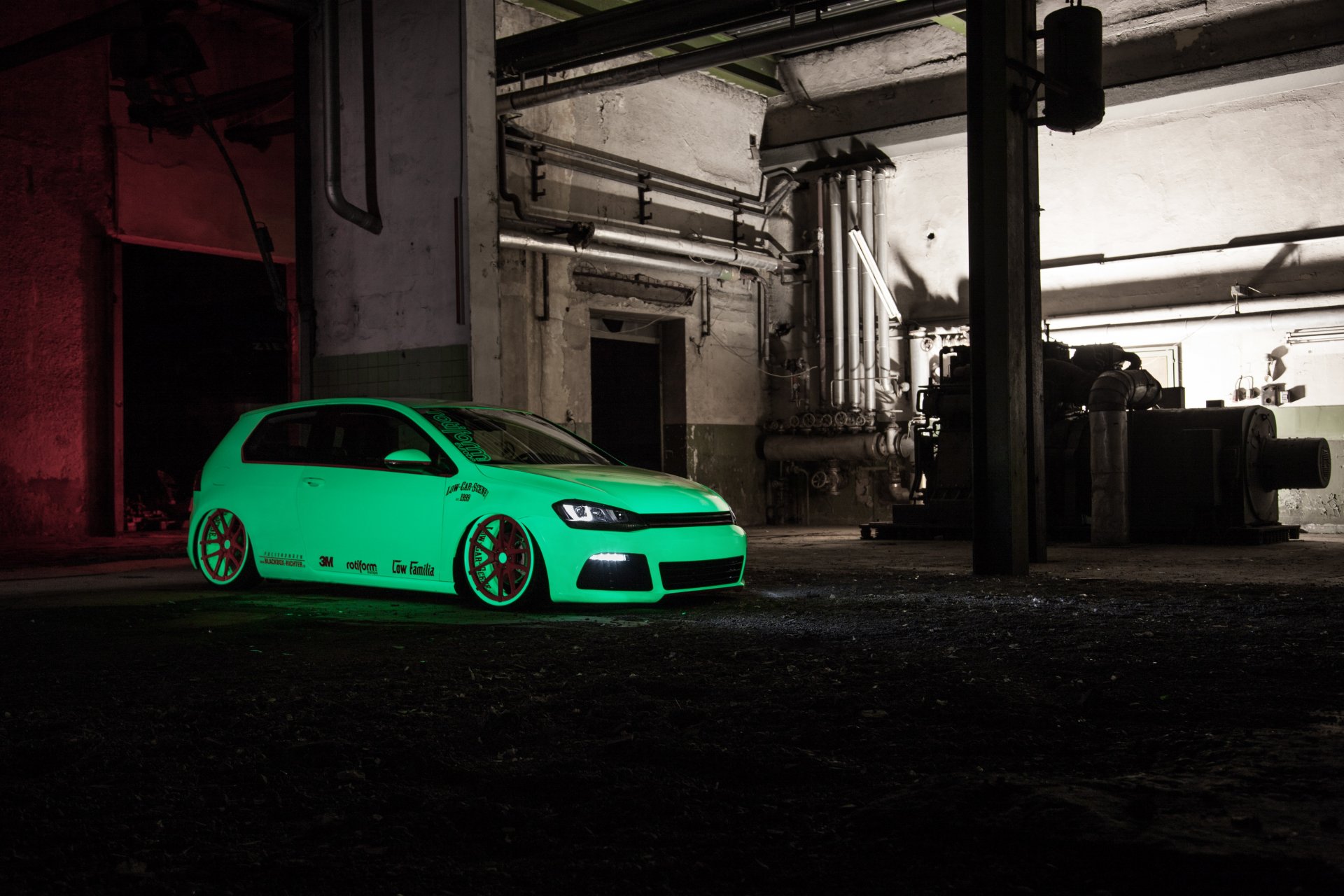 volkswagen golf vii lumière électrons vert tuning