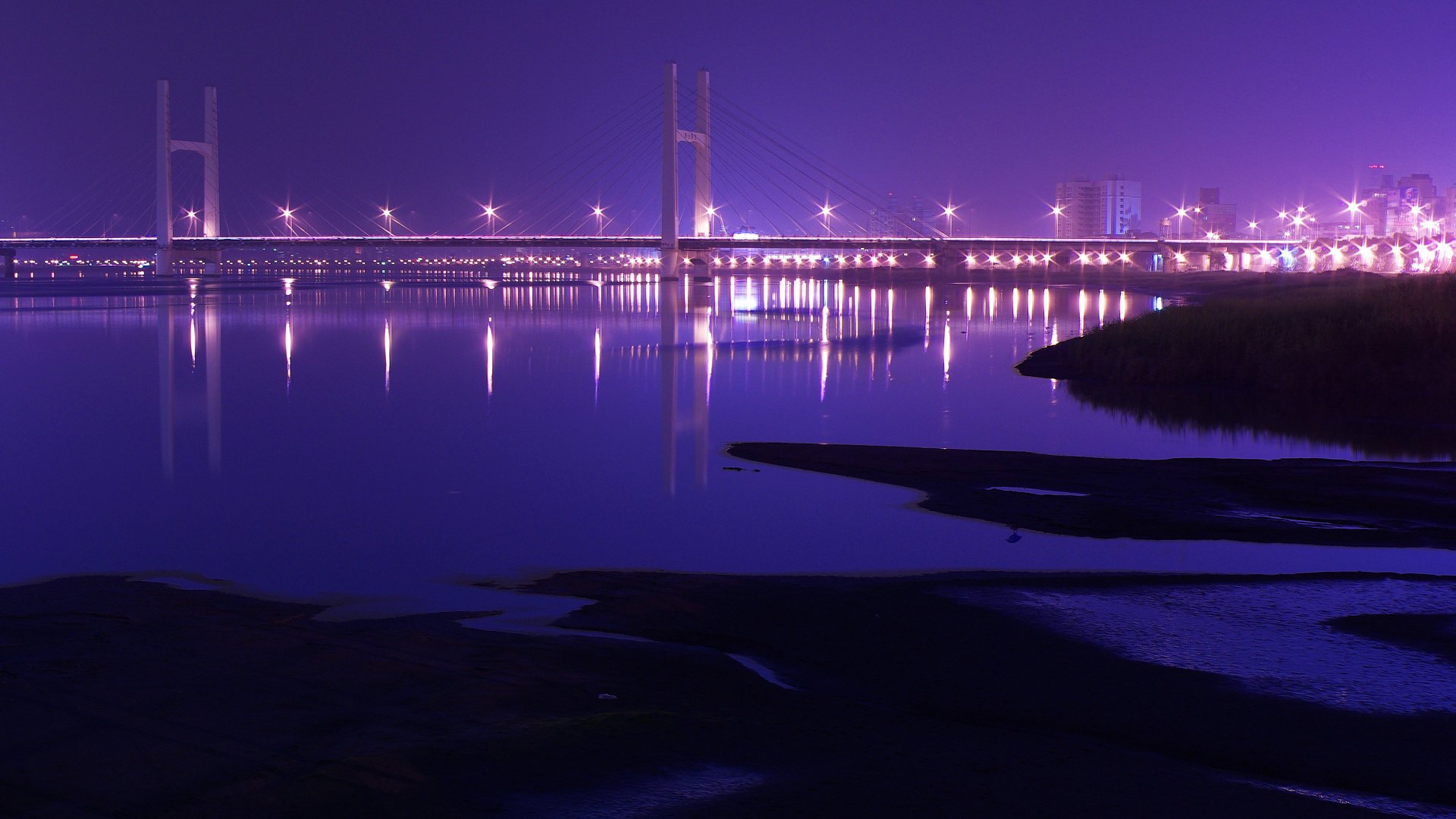 rosso ble acqua ponti luci lanterne luci della città fiumi città