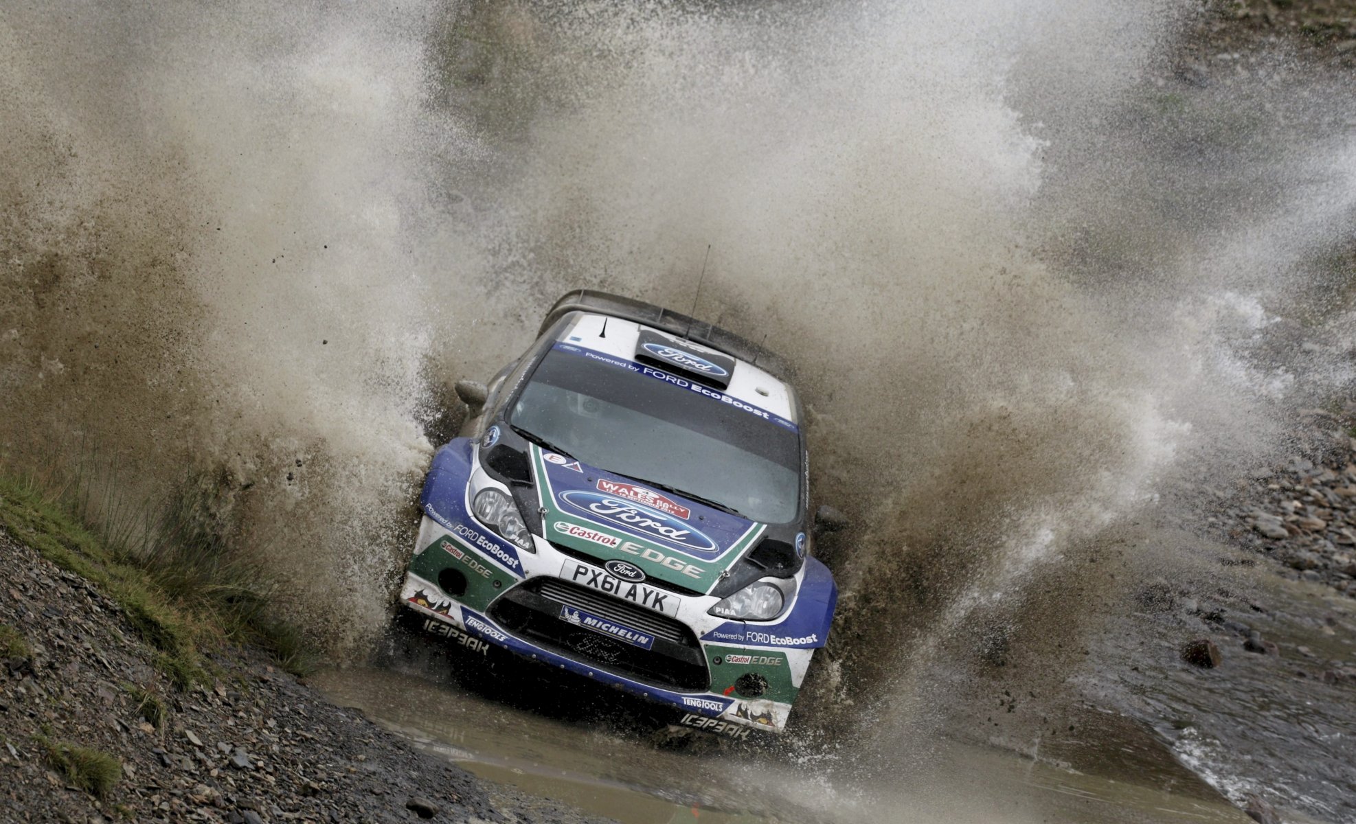 ford fiesta rally wrc jari-matti latvala miikka anttila spray a pool dirt front