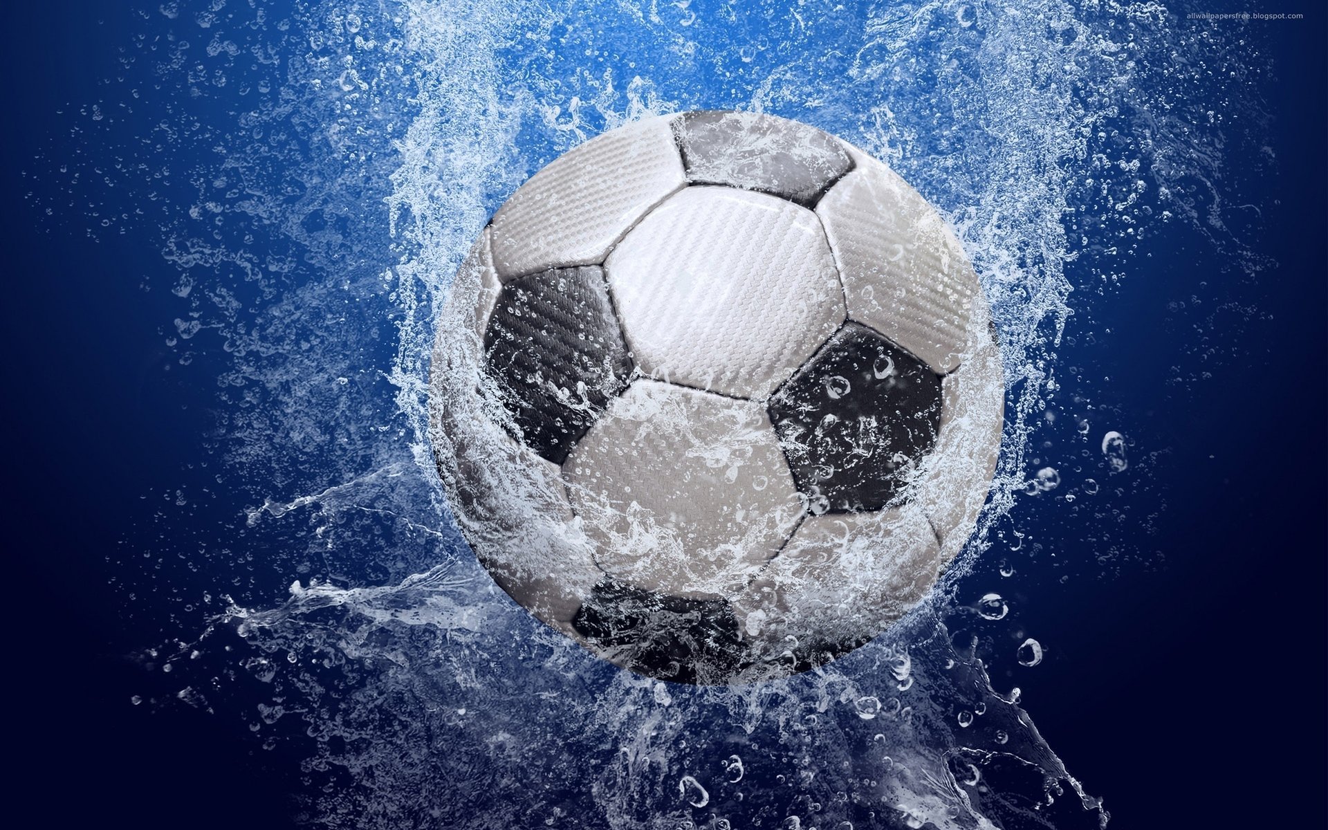 football squirt the ball water drops blue background sport sports equipment