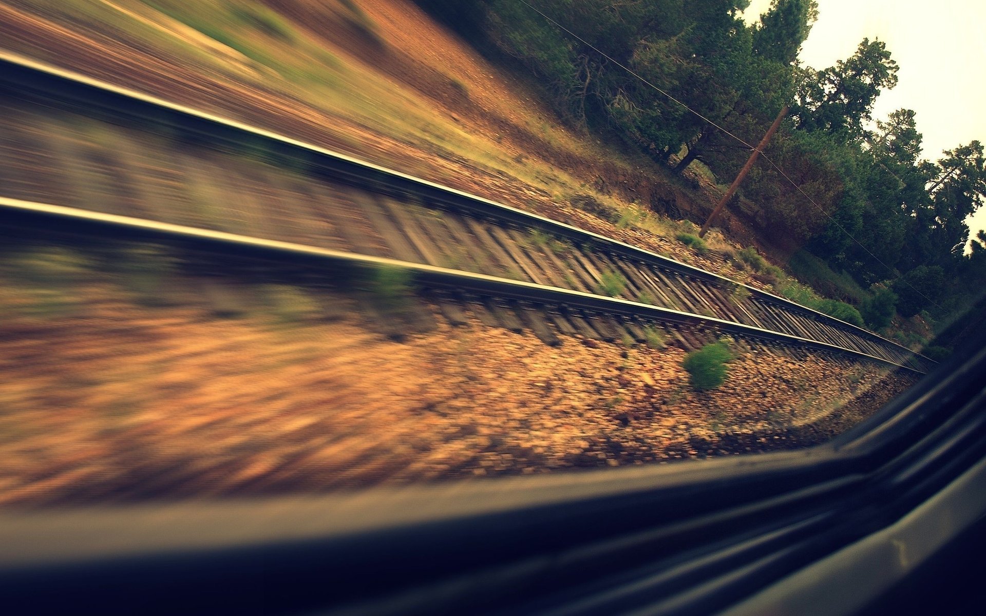 blick unter den rädern kochen köthen eisenbahn schienen schwellen wald unschärfe bewegung säulen drähte bäume eisenbahntraktorsport