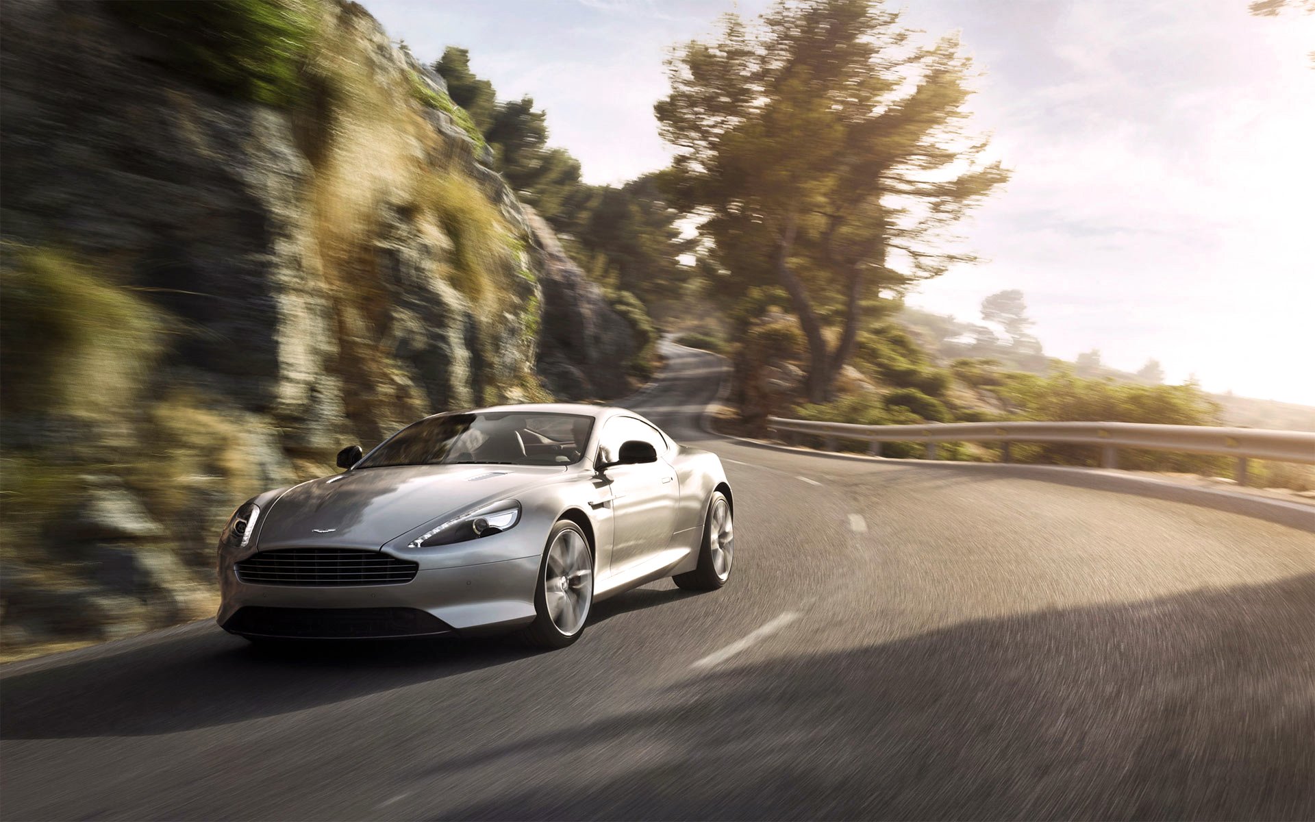 aston martin db9 coupe auto auto in bewegung sportwagen straße asphalt grau silber