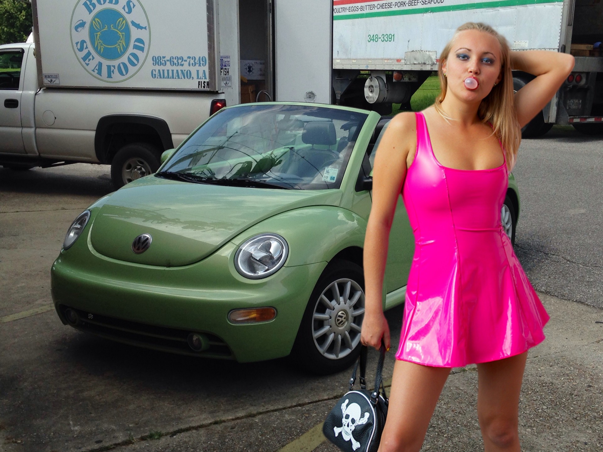 beetle blonde fille voiture