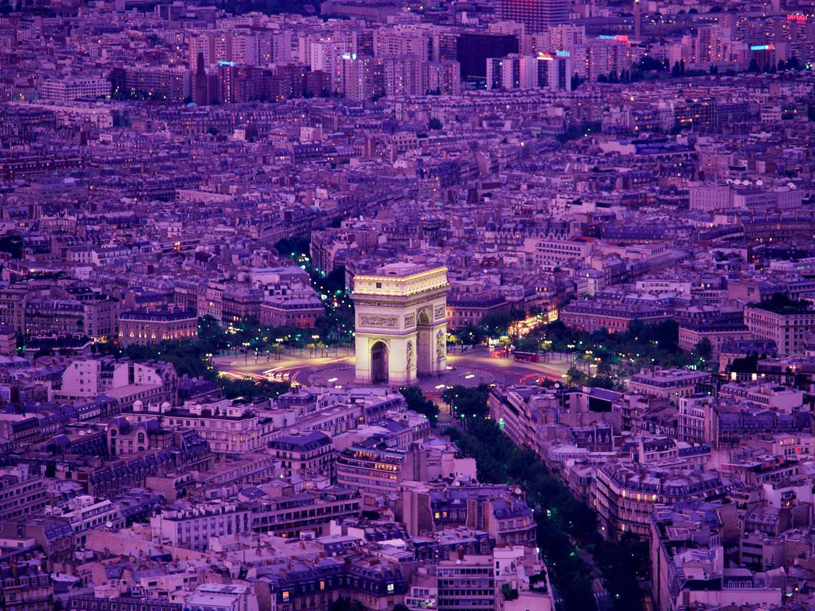 paris france triumphal arch purple light