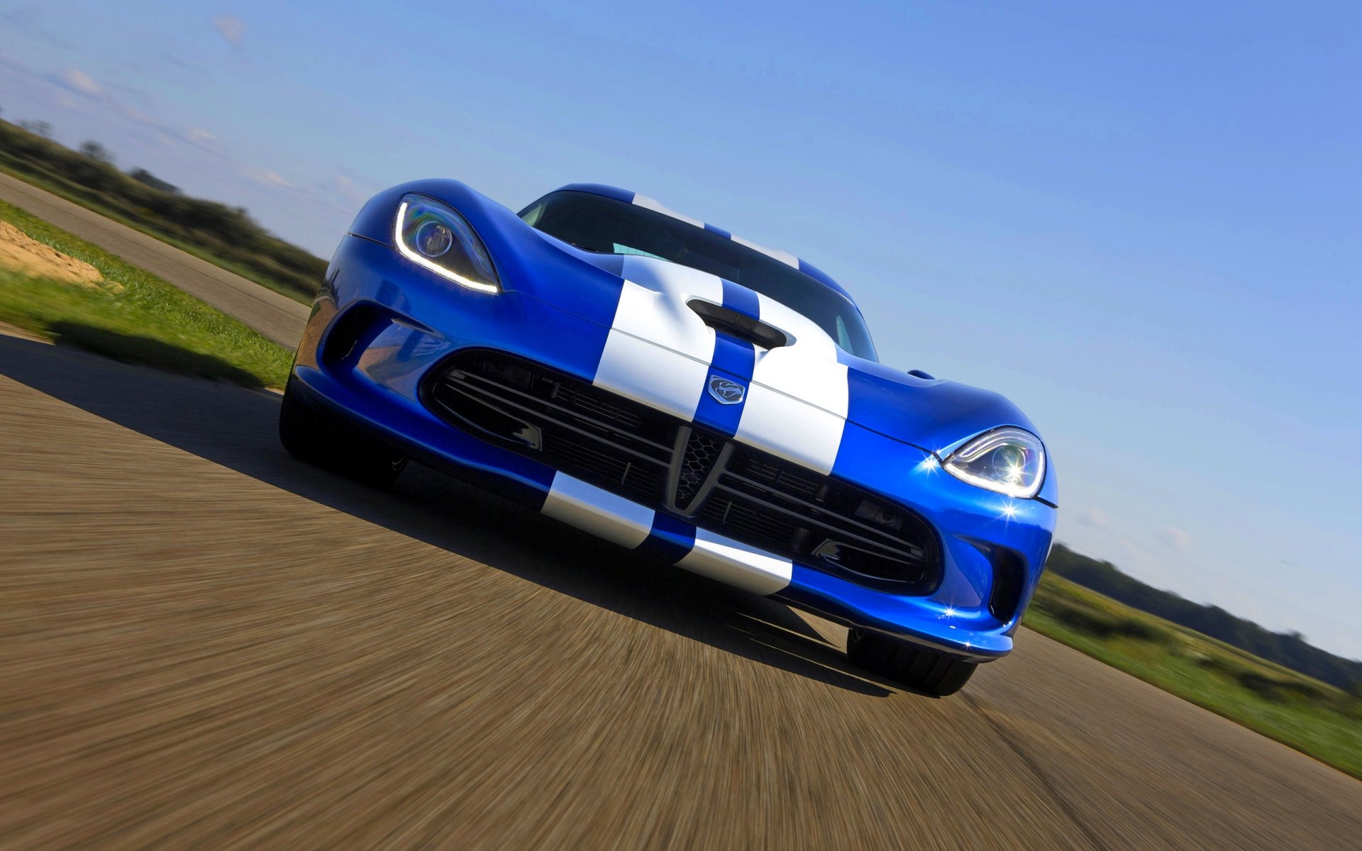 dodge viper gts sto dodge przód reflektory niebieski paski auto samochód sportowy