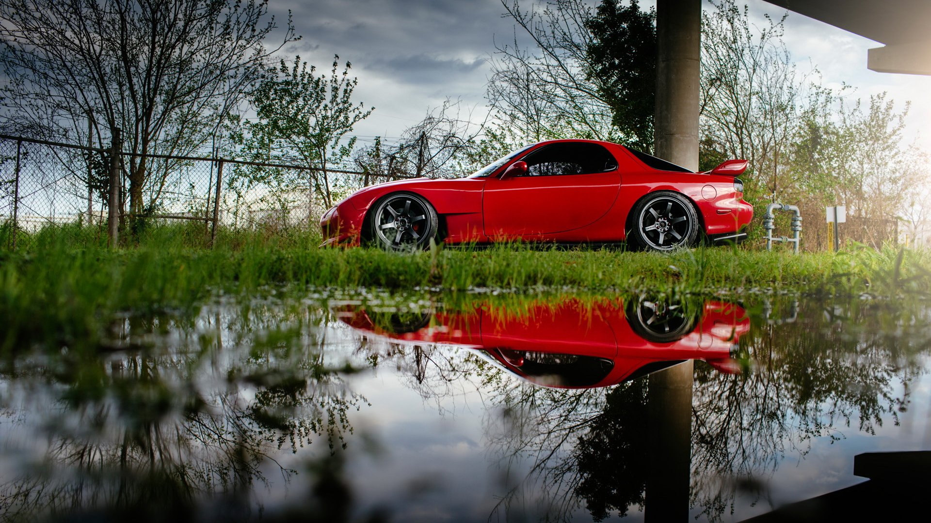 mazda rx-7 coche rojo reflexión rx7 mazda