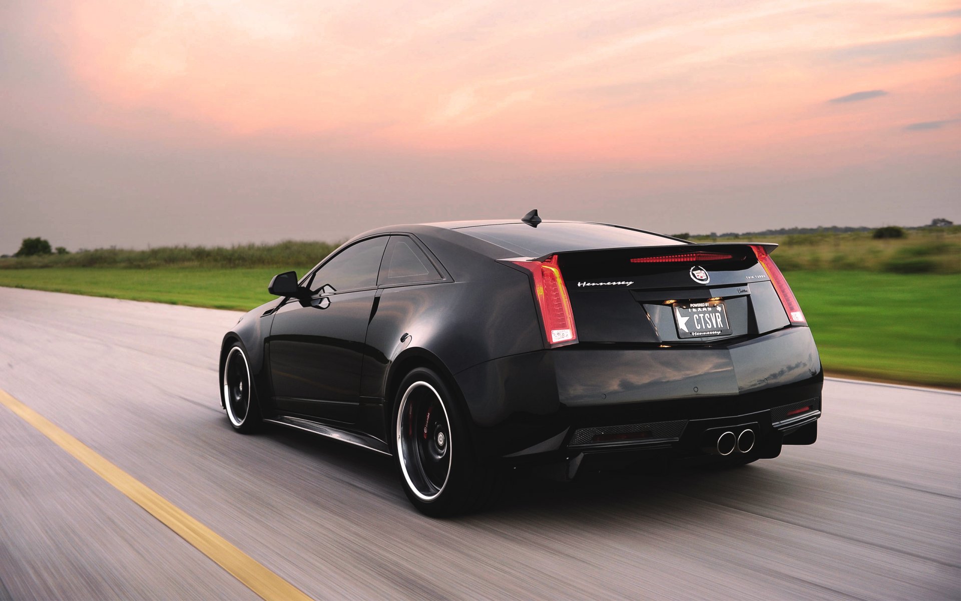 cadillac cts-v hennessey черный авто кадиллак дорога в движении