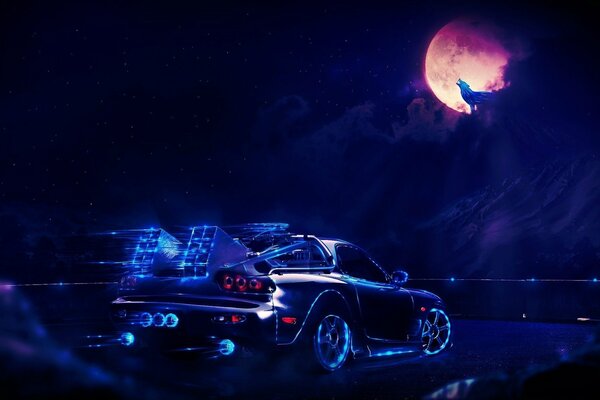 Passenger car under the moon