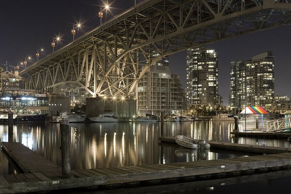 Bridge over the night river. City Lights