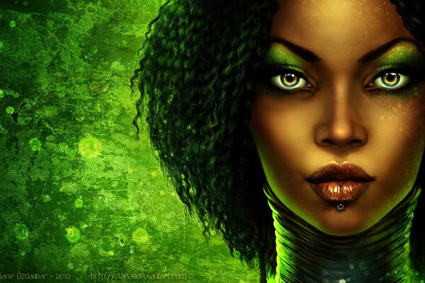 Yeux verts de fille afro