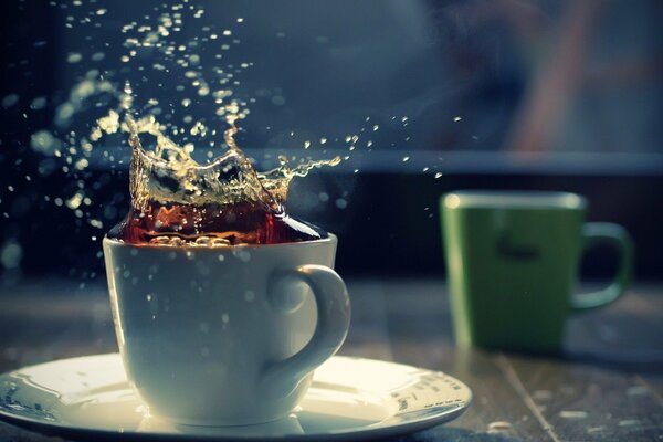 Splashes of morning coffee on the table