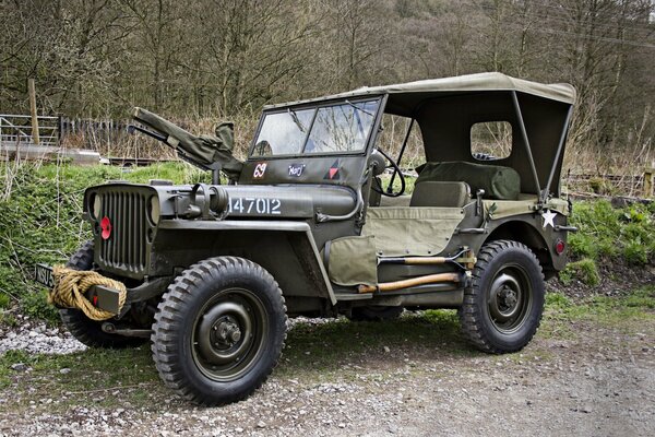 Awning army jeep in autumn