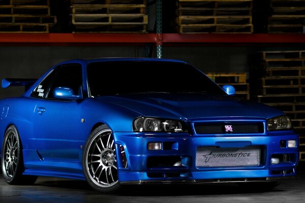 Blue tuned nissan skyline