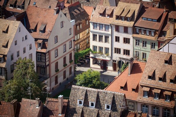 Roofs of houses from a bird s-eye view