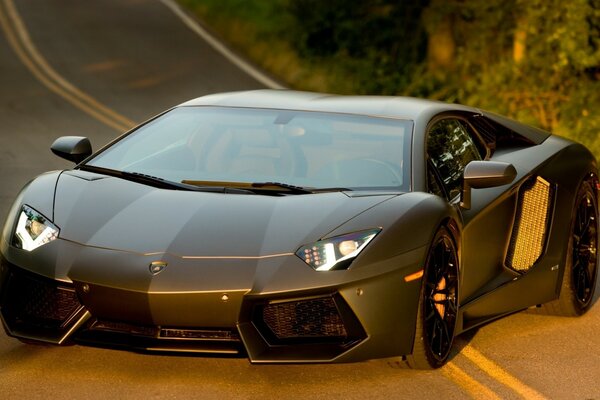 Matte Lamborghini in the setting sun