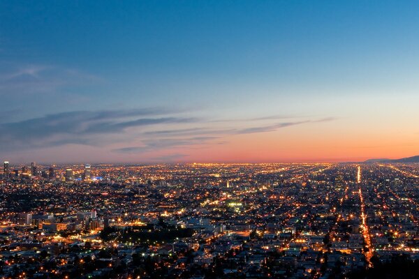 Evening panorama of the lights of Los Angeles