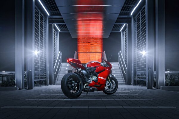 The rear view of the red motorcycle looks very nice