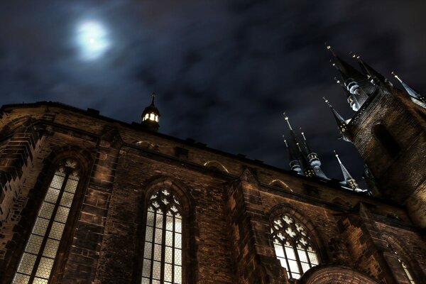 Cathedral from the angle from below at night