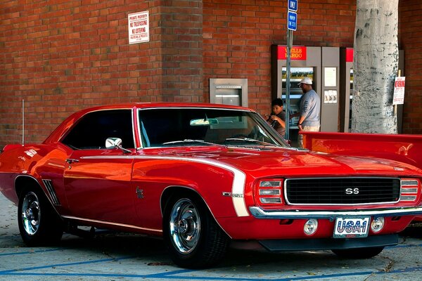 Red car brick walls