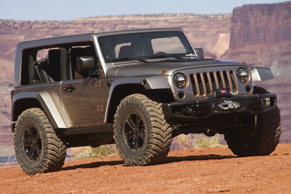 Jeep nera del marchio wrangler flattop nel deserto