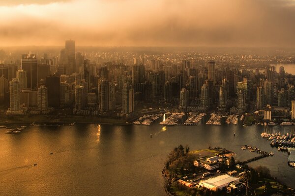 Metropolis with skyscrapers and buildings in Vancouver